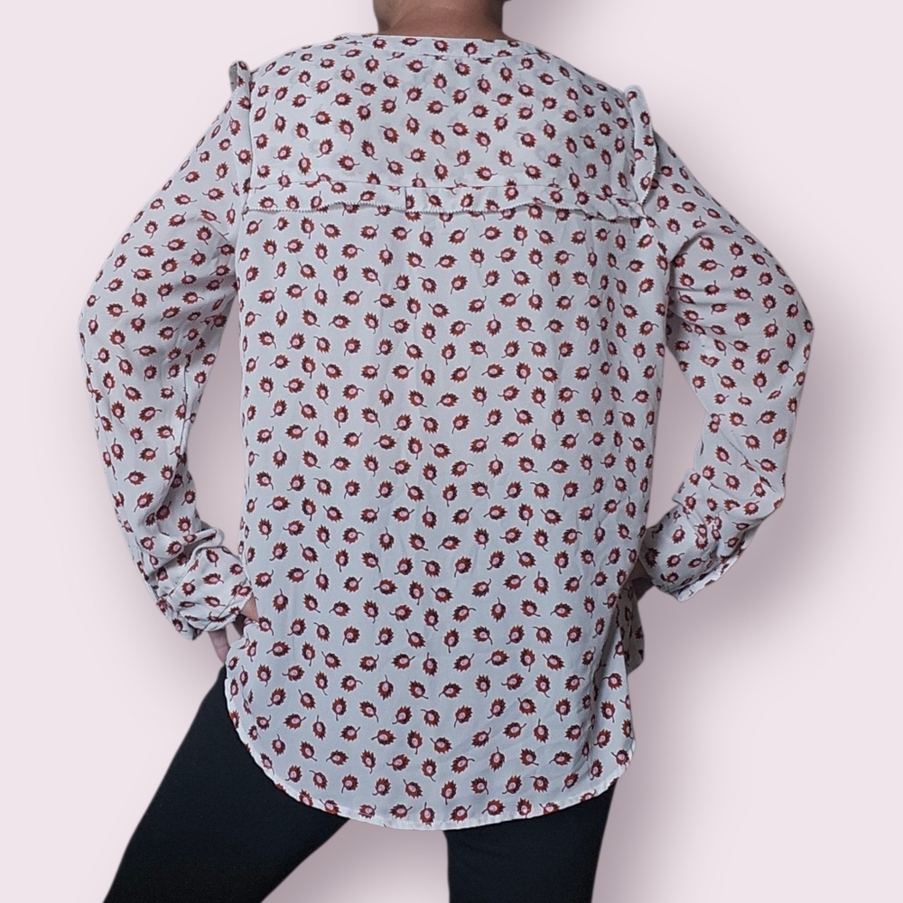 Liz Claiborne Ivory Floral Print Blouse Size Large - Picture 3 of 5